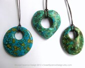Adjustable Mama Nursing Necklace - Mosaic Turquoise Stone Pendant, YOUR CHOICE, Brown or Black Cotton Cord 1mm