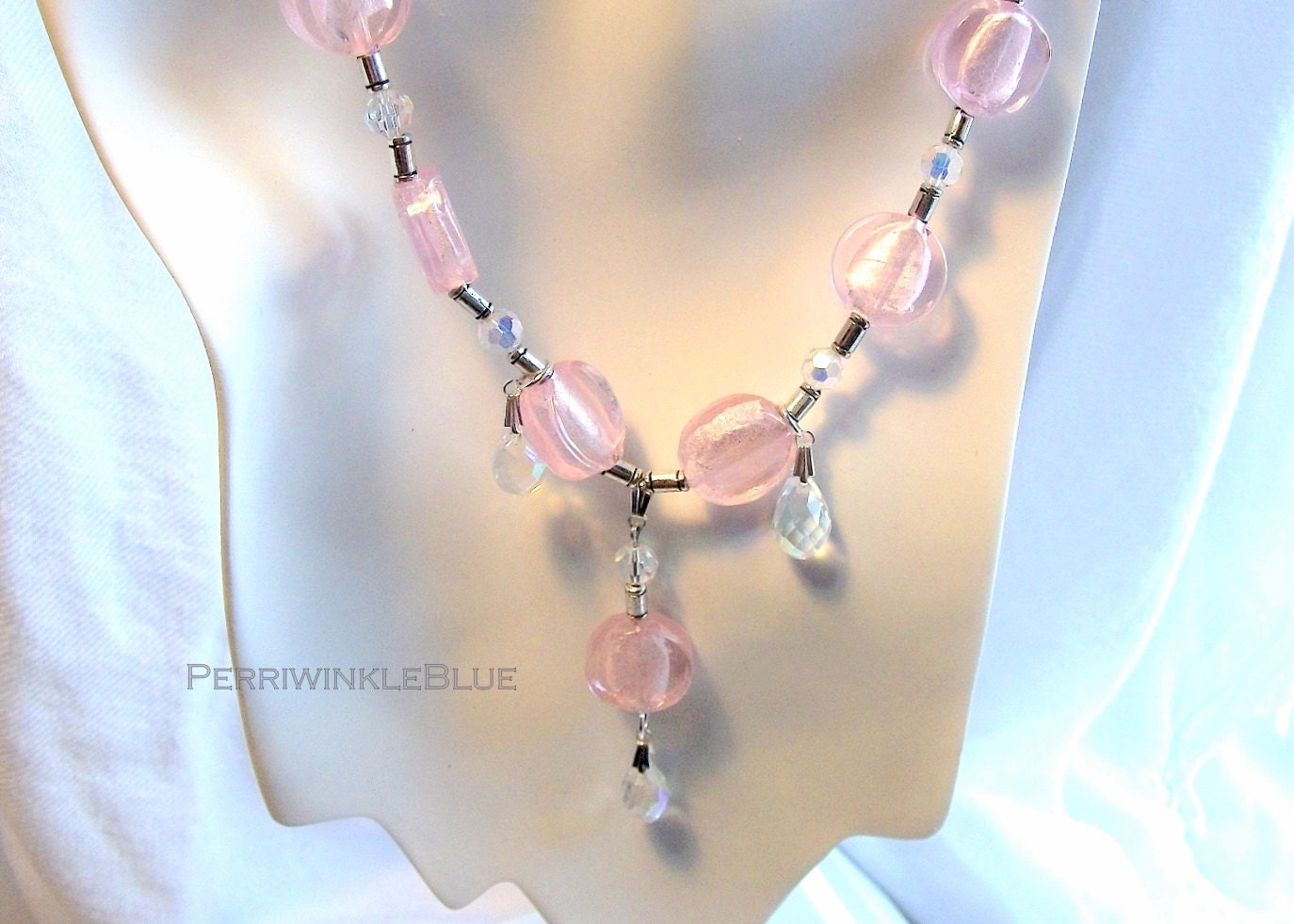 Ice Pink Glass Coins and Crystal Raindrops Princess Choker