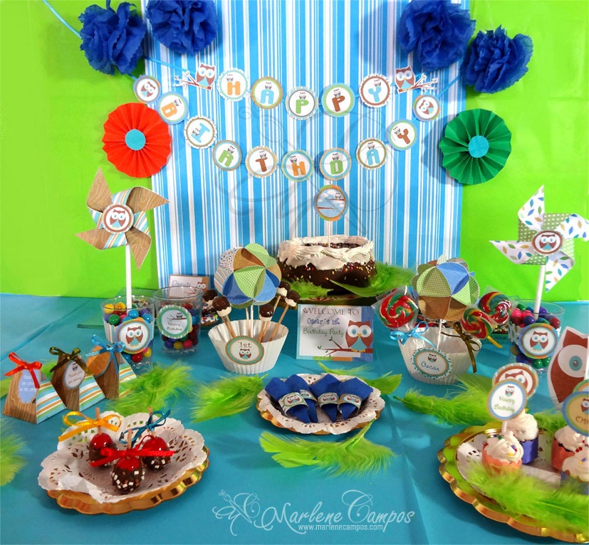 PRINTABLE- Owl Boy Birthday Party - Full Collection Printable Party, Party Package Personalized - DIY - Custom - Paper Art by Marlene Campos