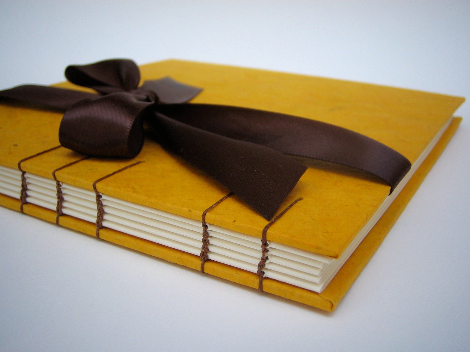 Golden Yellow Guest Book / Sketch Book - Coptic Bound Book, Ribbon, Hand Bound Book