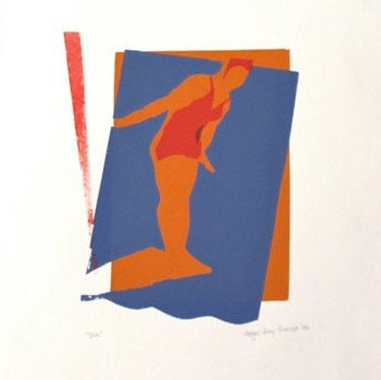 Dive In, an original screen print, Vintage Bathing Beauty, 10.5 x 14