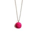 Mothers day Spring Pink rosette single bubble necklace fabric jewelry