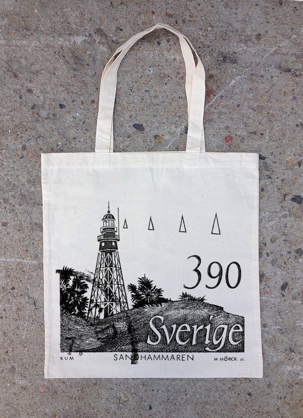 Sweden Lighthouse Stamp Circa 1989 - Natural Cotton Canvas Tote
