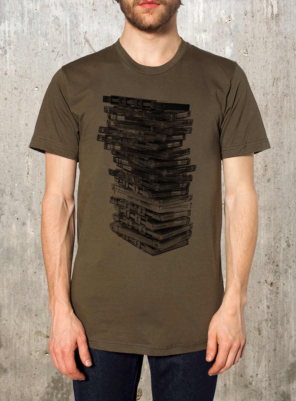 Stack of Retro Cassette Tapes - Men's / Unisex American Apparel T-Shirt - Available in S, M, L, XL and 2XL