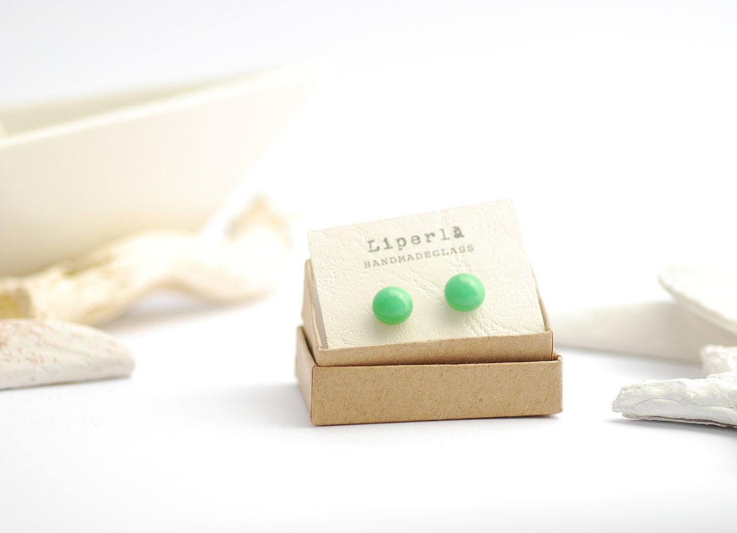 Mint Green glass glossy Earrings Studs