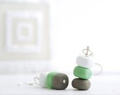 Cube Earrings White Mint Gray matte lampwork Glass Beads
