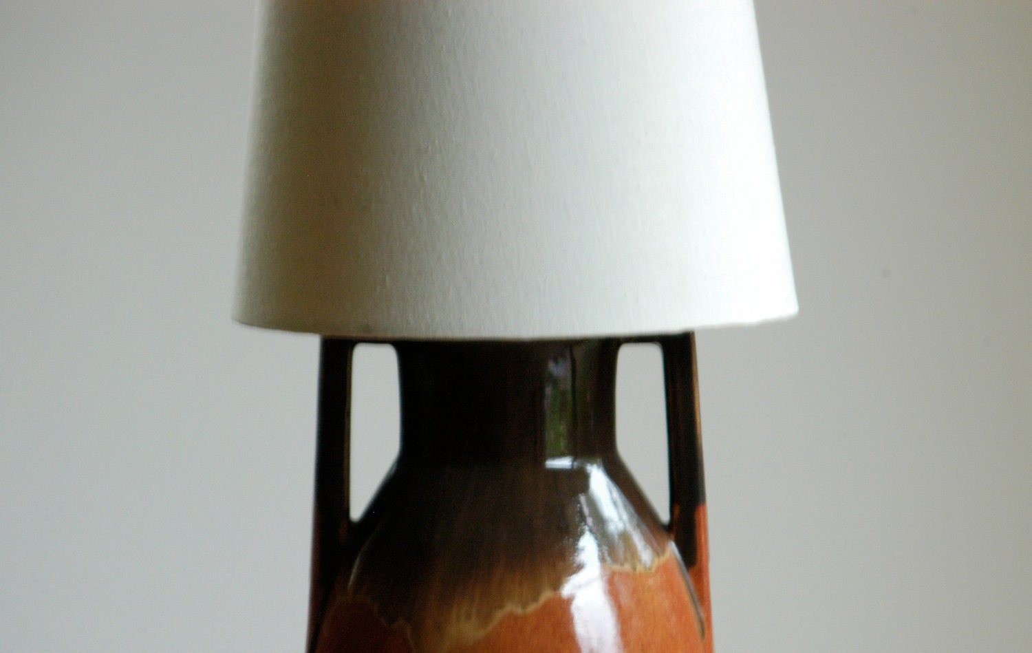 Vintage Glazed Studio Pottery Lamp in Chestnut and Autumn Orange