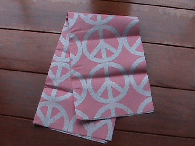 SALE 18x21 inch Peace Sign Fabric. Pink with Metallic threading Fat Quarter