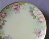 antique pink roses plate, Royal Austria porcelain china plate, hand painted signed, vintage shabby chic cottage decor, decorative cabinet