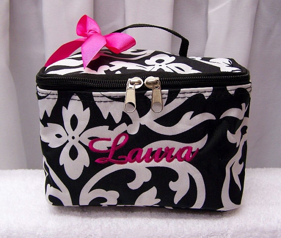 Personalized Damask Cosmetic Bag Make up Case