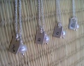 Sterling Silver Hand Stamped Monogram Necklace Set of 4 ... Perfect for Bridal Party Gifts