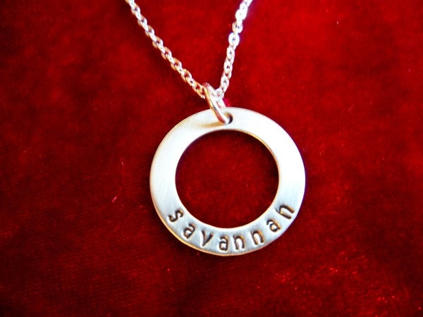 Necklace with Kids Names Sterling Silver Hand Stamped Thin Washer
