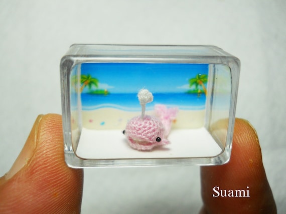 Micro Pink Whale Dolphin - Dollhouse Miniature Crochet Whale Dolphin - Made to Order