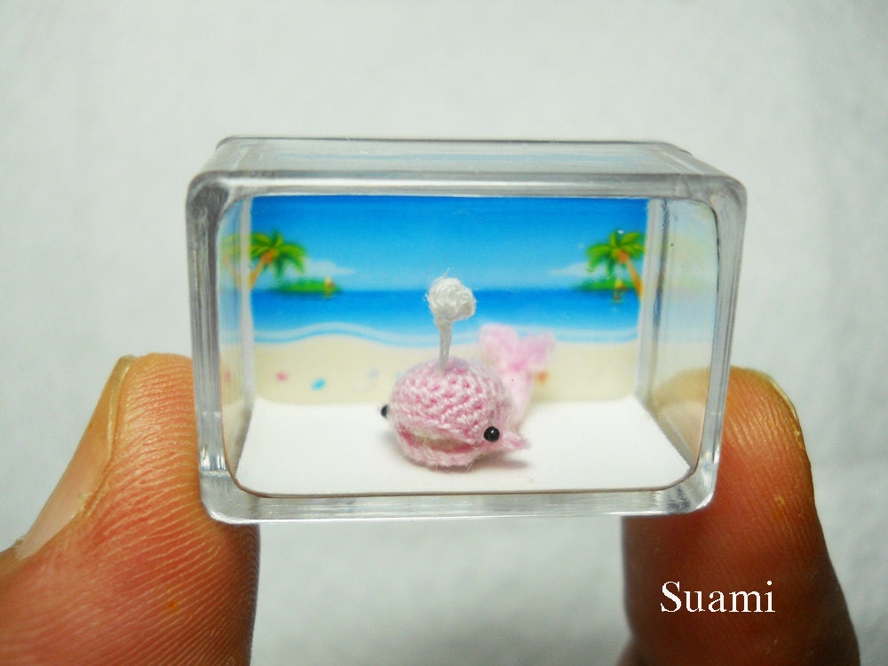 Micro Pink Whale Dolphin - Dollhouse Miniature Crochet Whale Dolphin - Made to Order