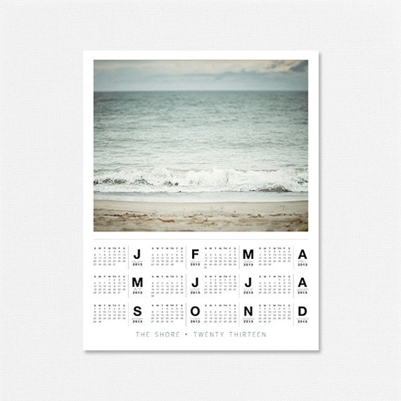 2013 Calendar, 11x14 Wall Calendar, Christmas Gifts for Women, Year at a Glance, Beach Photography, Nature Calendar, Gifts Under 40.