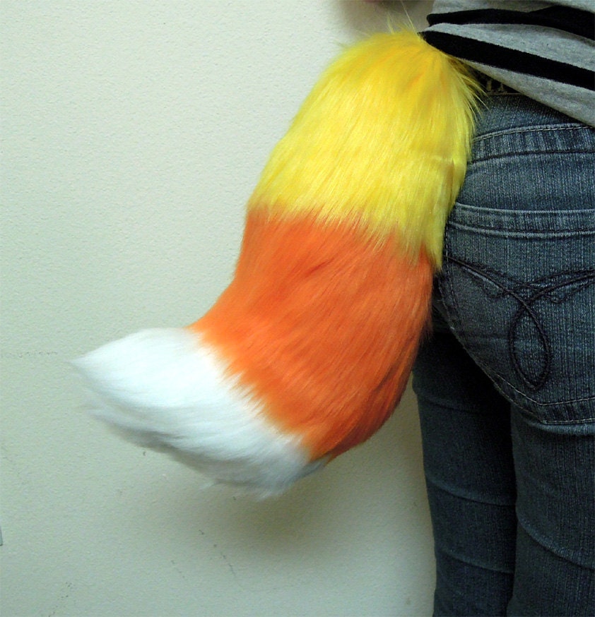 Small Tail - Candy Corn - Faux Fur Costume Tail