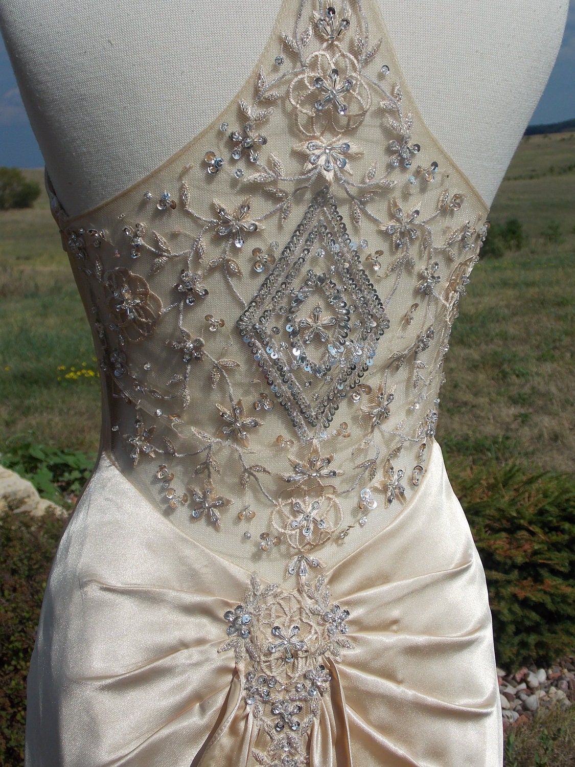 Champagne Beaded 1930s Inspired Wedding dress reception dress alternative dress