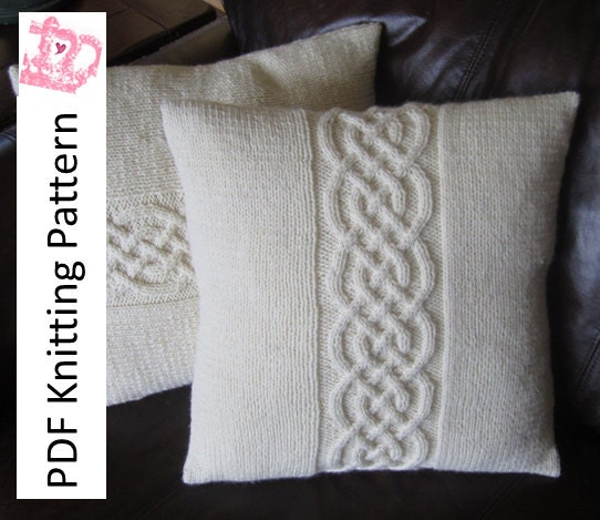 PDF KNITTING PATTERN -- Celtic knot hand knit 16x16 pillow cover