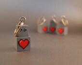 Robot Key Ring Key Chain Accessory, Functional Art, Gray Heart bot