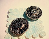 Silver metal vintage lace button earrings