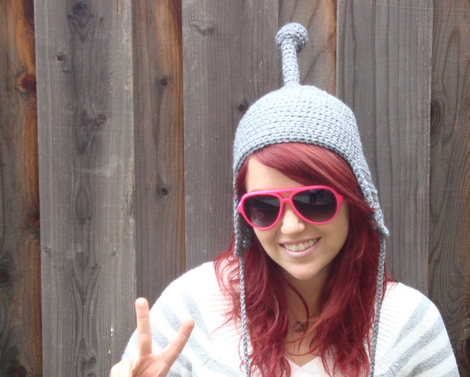 Robot hat (crochet geeky ear flap hat with antenna)