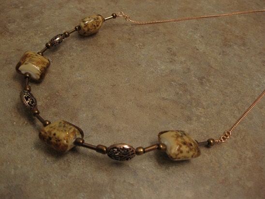 Copper jewelry, copper chain necklace , Copper Beaded Necklace -  100 % Copper Chain - Glass Beads Necklace, with matching earrings