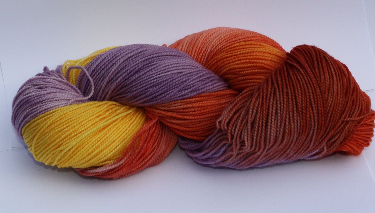 SALE Superwash Merino Sock- 100 grams Orange, Purple, Yellow Hand Dyed Yarn