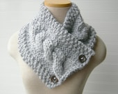 Soft Grey Chunky Knitted Scarf, Button Cowl Neckwarmer