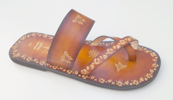 Comfy and Lovely Lady Slip On Flat Summer Handpainted Leather Sandals - Brigita