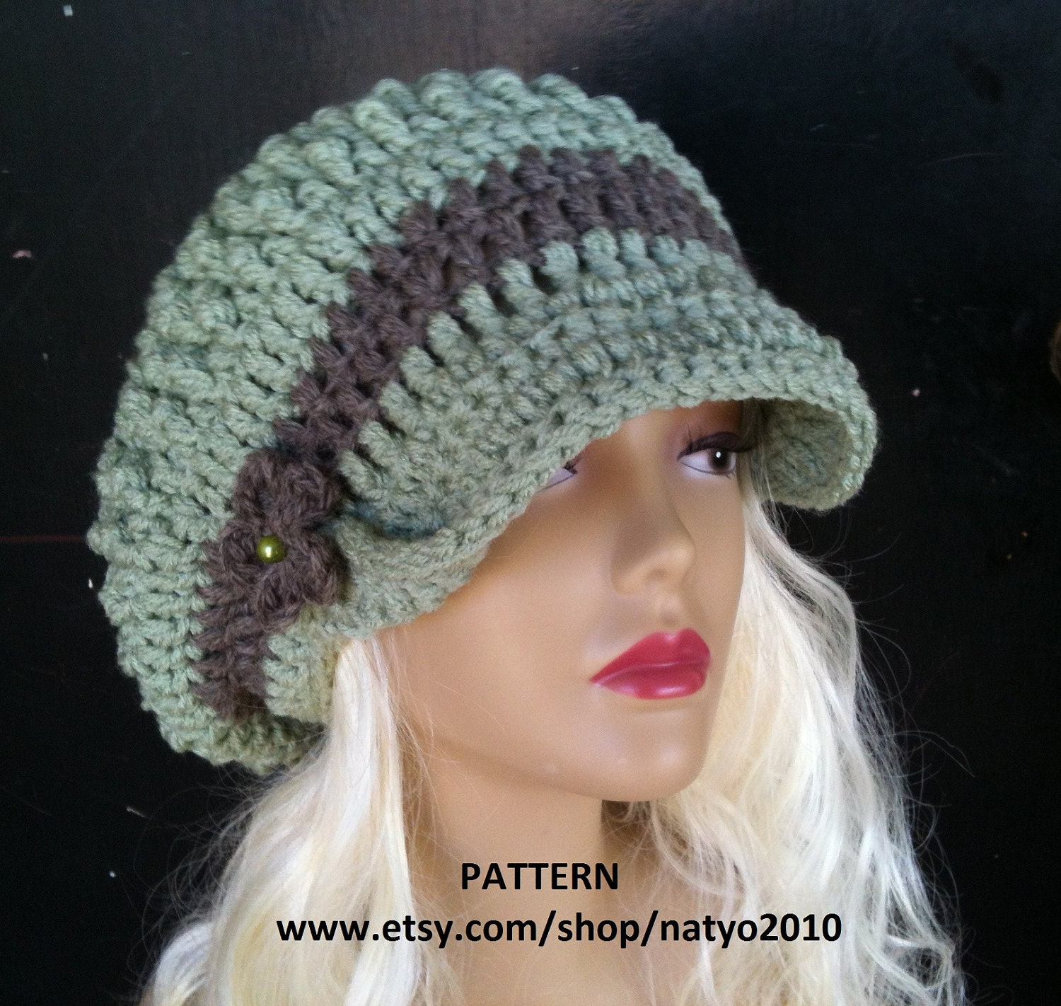 INSTANT DOWNLOAD Loose Mint Chunky Crochet Hat Pattern With Brim
