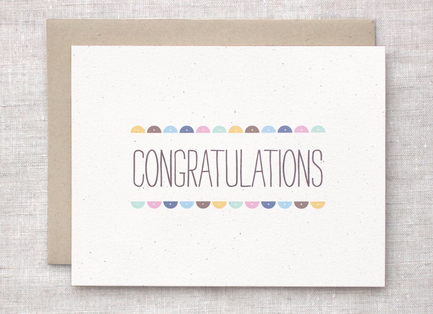Congratulations Card - Eco Friendly, Semi Circles, Brown, Yellow, Blue, Pink, Green - New Baby, Graduation, Engagement
