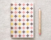Spring Mini Journal & Pencil Set, Sketchbook - Diamonds, Brown, Peach Pink, Gold - Recycled