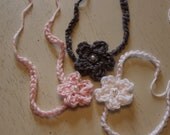 Baby Girl Headbands-Set of 3 total-Pink, White and Gray with Pearl bead-Crocheted Newborn Photo Prop