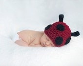 Baby Girl Ladybug Hat--Soft & Cozy Crocheted Newborn Photo Prop or Halloween Costume