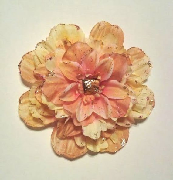 Rose Gold Pink and Gold Large Flower Fascinator Hair Clip - PS I Love You Inspired Accessory - KaleidoscopeHearts