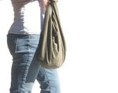 Large Purse. Cross Body Slouch Bag. Hobo Bag. T-Shirt Purse. Sling Purse. Olive Green Cotton Jersey Bag. Casual Fashion.