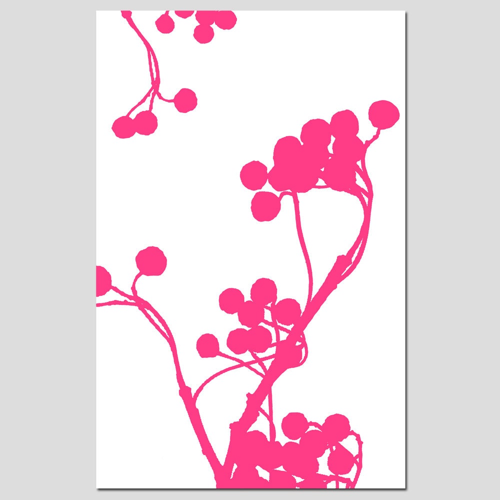 SALE - 11 x 17 Large Nature Botanical Floral Art Print - Rose Pink and White - Modern Graphic Art
