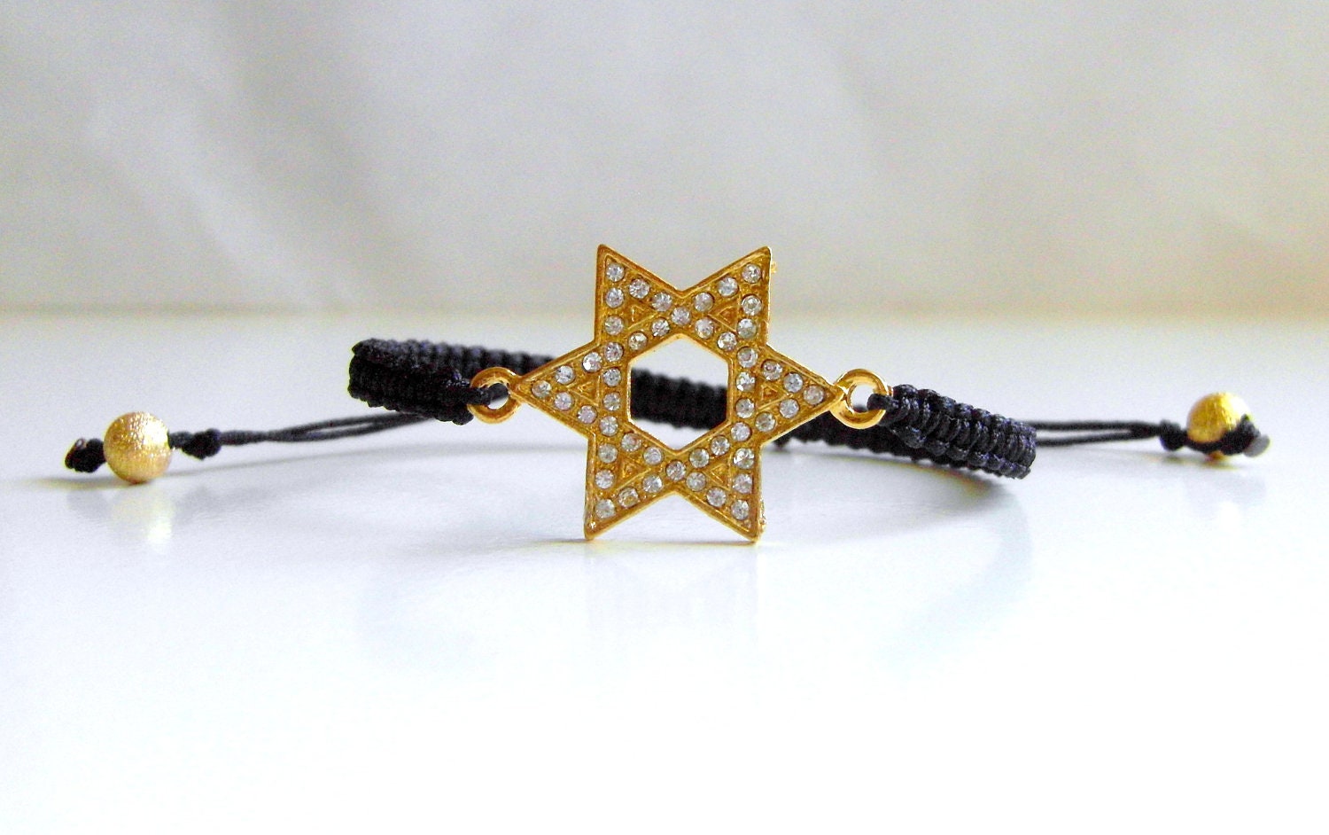 Trendy Golden Dazzling Rhinestone DAVID STAR Macrame Adjustable Bracelet Charm Bracelet Braided Bracelet Kabbalah