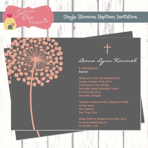 Simple Blossom Custom Boy/Girl/Twin Baptism Invitation - Choose Your Colors - Printable Digital File Il_570xn