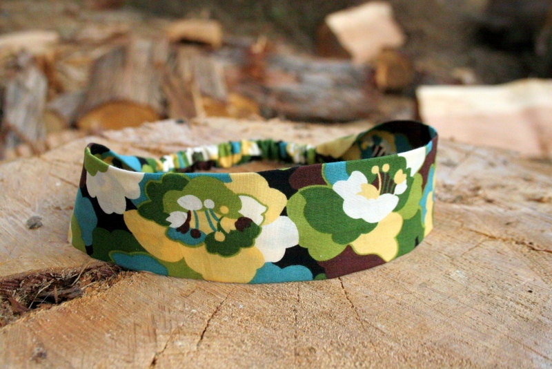 Ladies fabric headband in Green, brown, and Yellow - shellebelle216