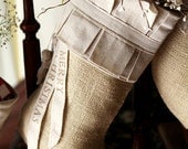 Burlap Christmas Stocking, cotton pleats, cotton tassels