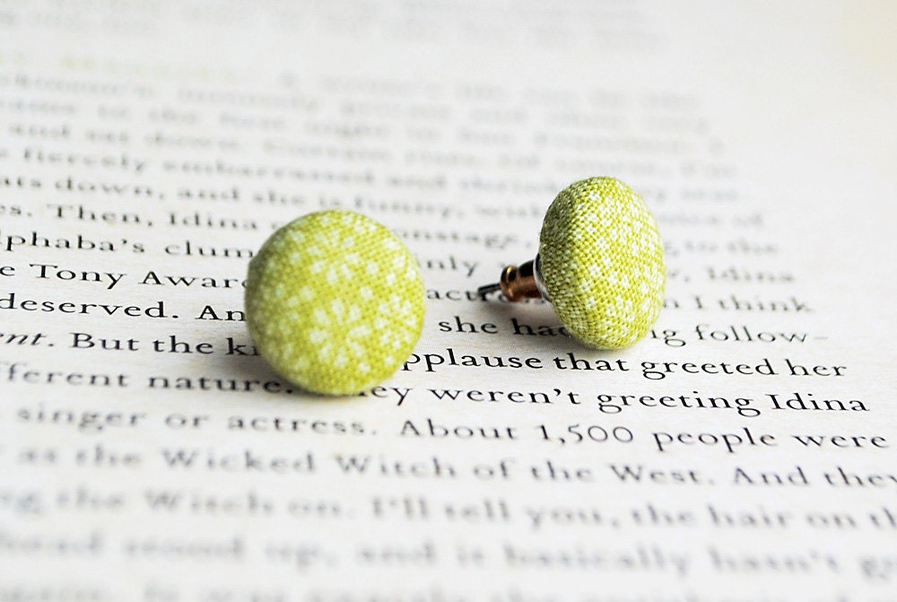 Green Floral Button Earrings, Nickel Free