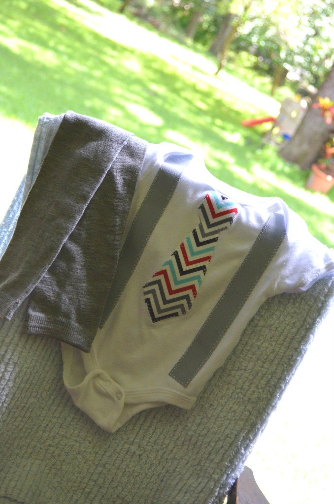 Children Clothing - Tie Onesie with Suspenders -  Matching Legwarmers Back To School -  Retro Look - Perfect Birthday Outfit Chevron