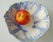 Blue and white porcelain bowl, small serving bowl, organic shape with lace texture, personal salad bowl, fruit bowl