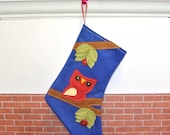 Owl Christmas Stocking in Sapphire Blue by Allenbrite Studio