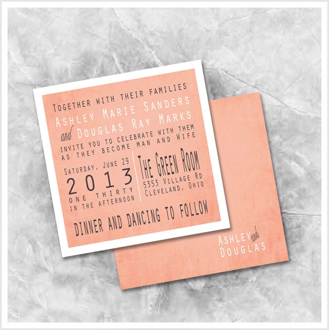Square Wedding Invitations (Brown, Peach, Purple, Gray, Green)