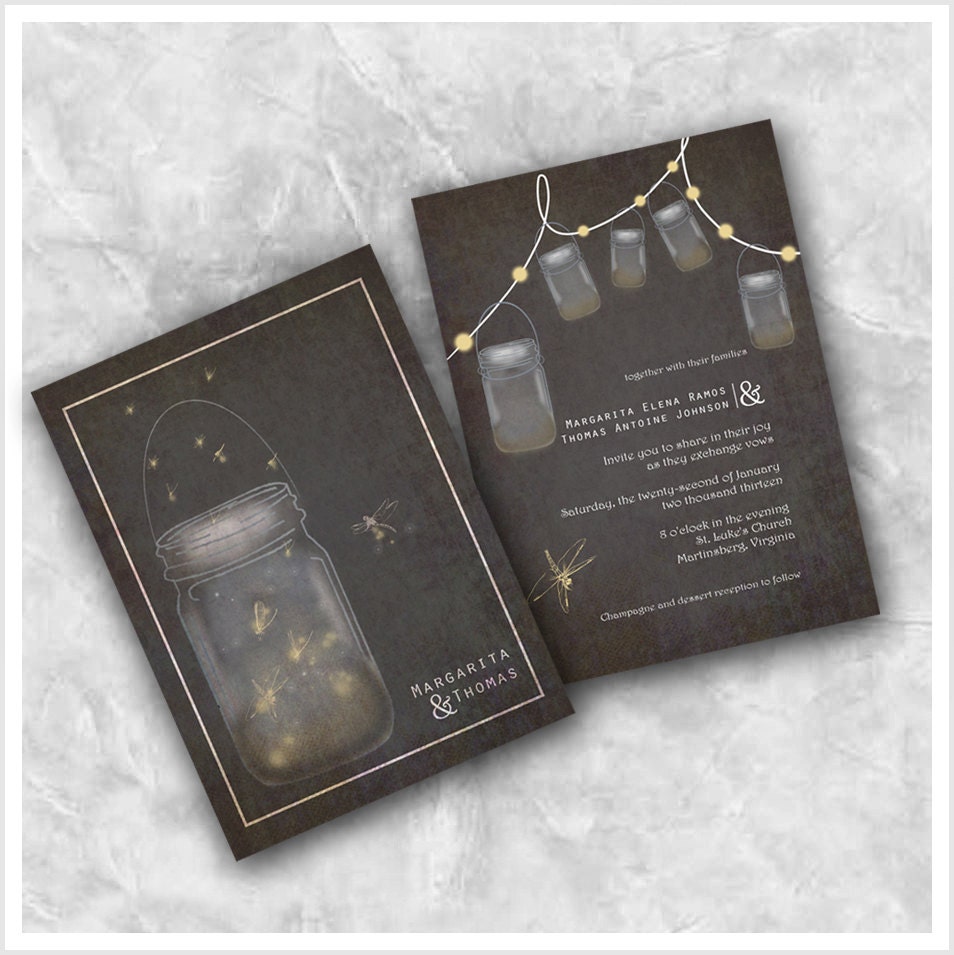 Mason jar Fire Fly Wedding Invitation
