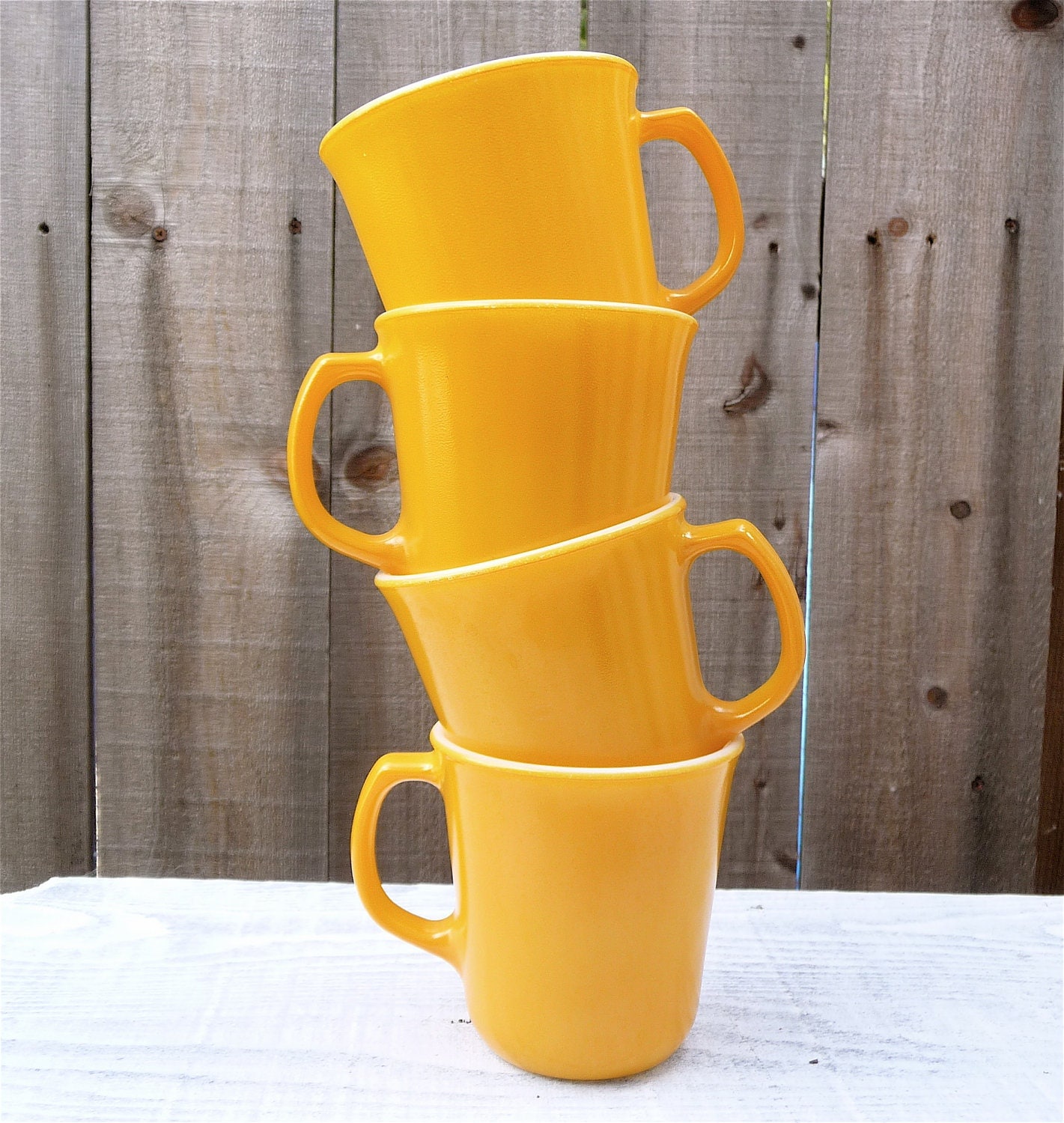 milk glass yellow mugs