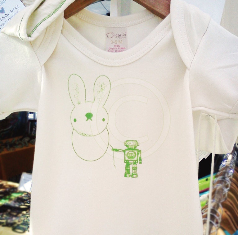 Organic robot onesie bodysuit creeper, bunny balloon, cool, geeky, tetchy