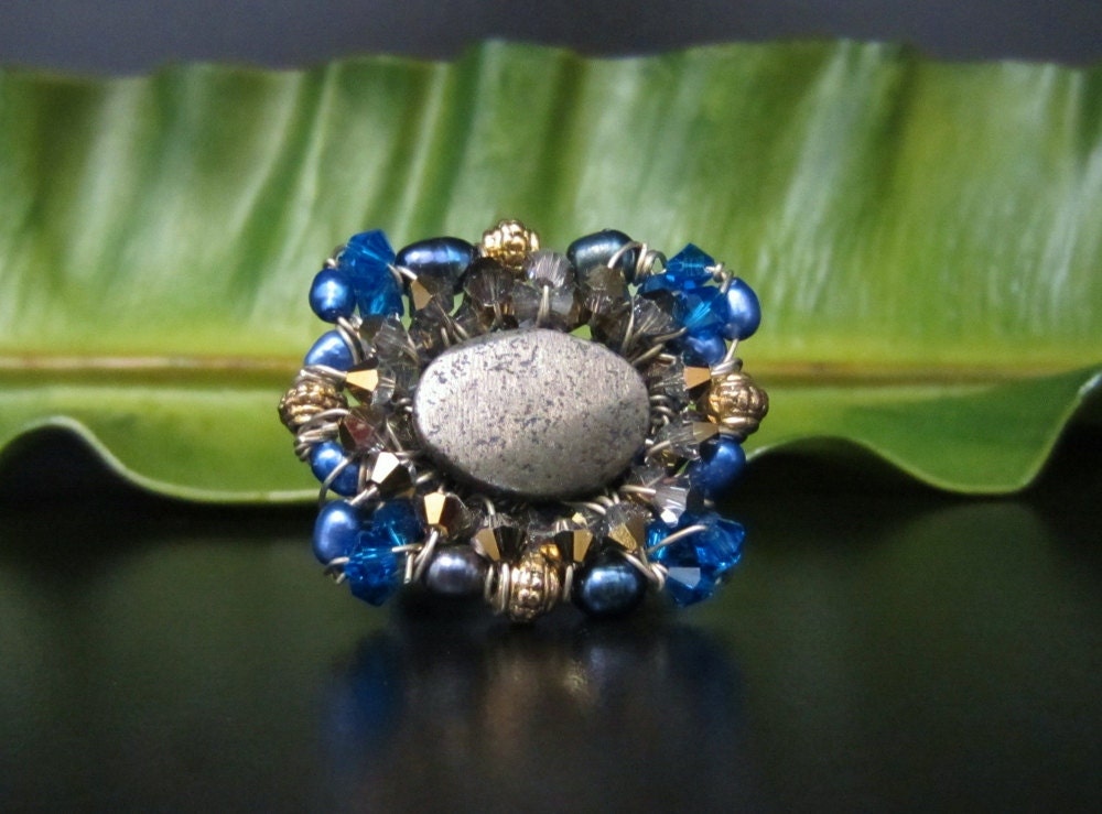 Cobalt Blue Cocktail Ring  (size 6) -  Handmade Ring In Amethyst